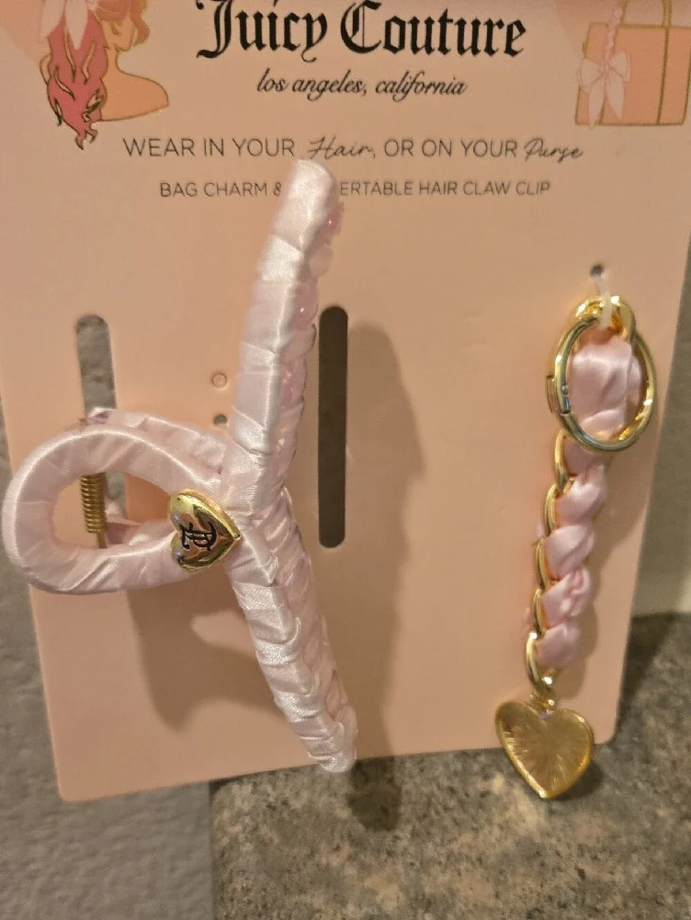 Juicy Couture Light Pink Satin Hair Claw with Braided Keychain